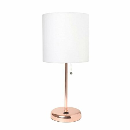DIAMOND SPARKLE Rose Gold Stick Table Lamp with USB charging port & Fabric Shade, White DI2519773
